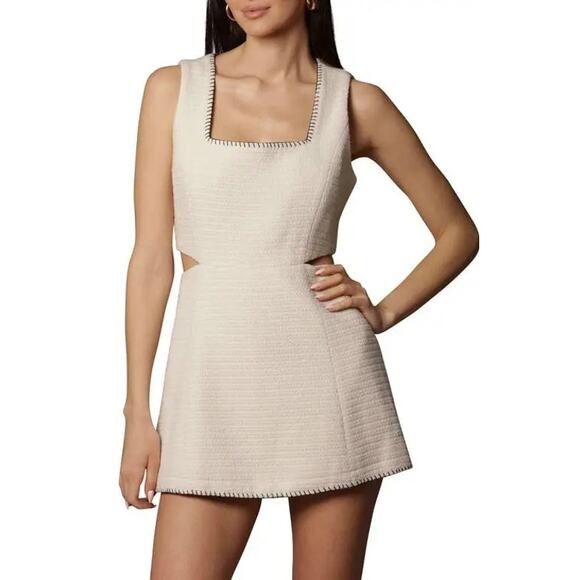 NWT For All Mankind Ivory Cutout Mini Dress Textured Tweed Sleeveless Size S - Picture 1 of 8